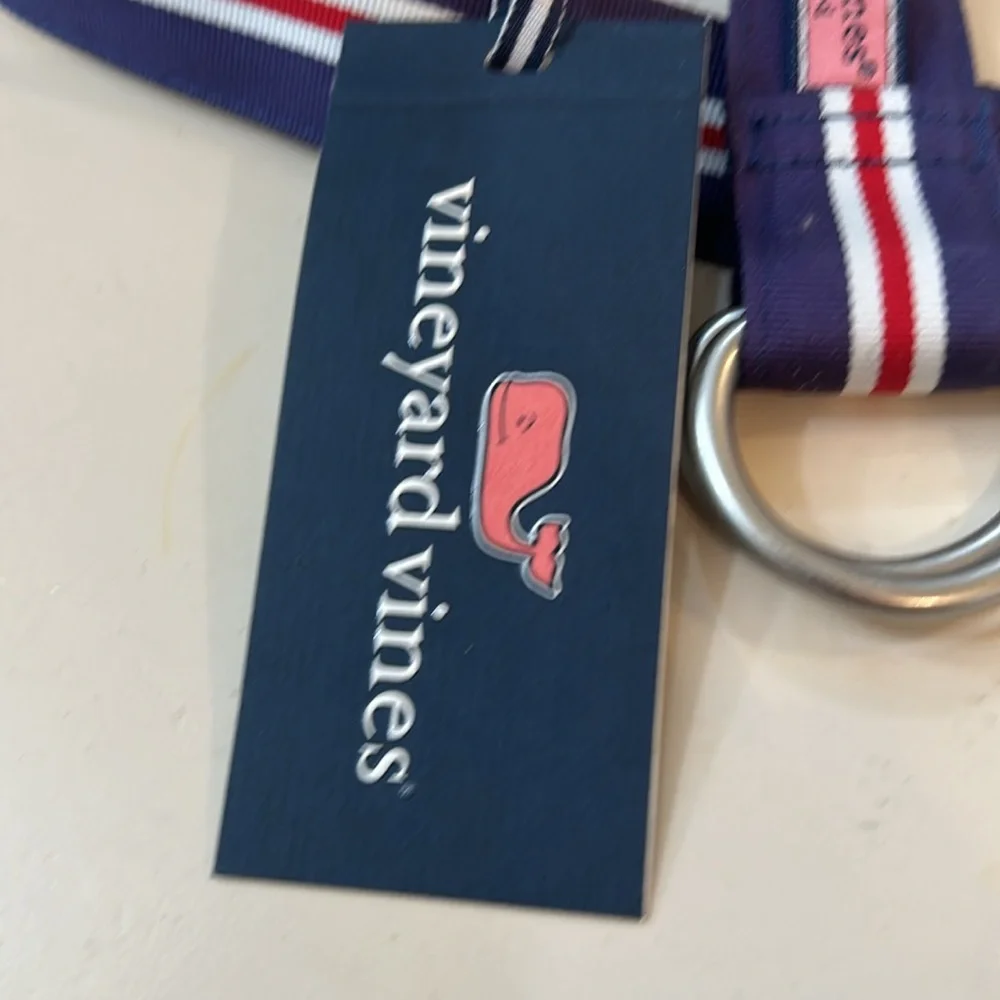 NWT VINEYARD VINES Boys Pop Stripe Ribbon D-Ring BELT SZ small.